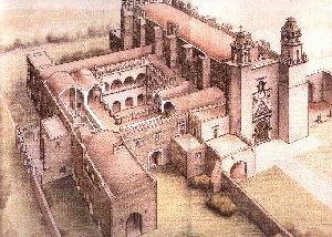 Dibujo del convento en Tepozt&oacute;n